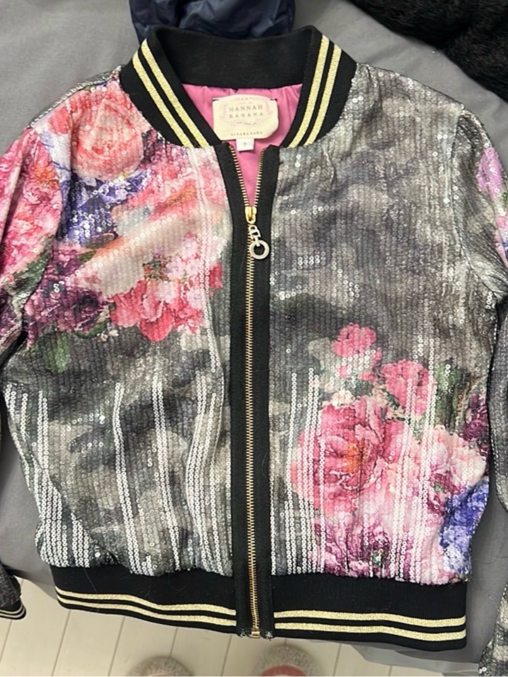 Hannah Banana Pink Floral Sequin Jacket Size 7